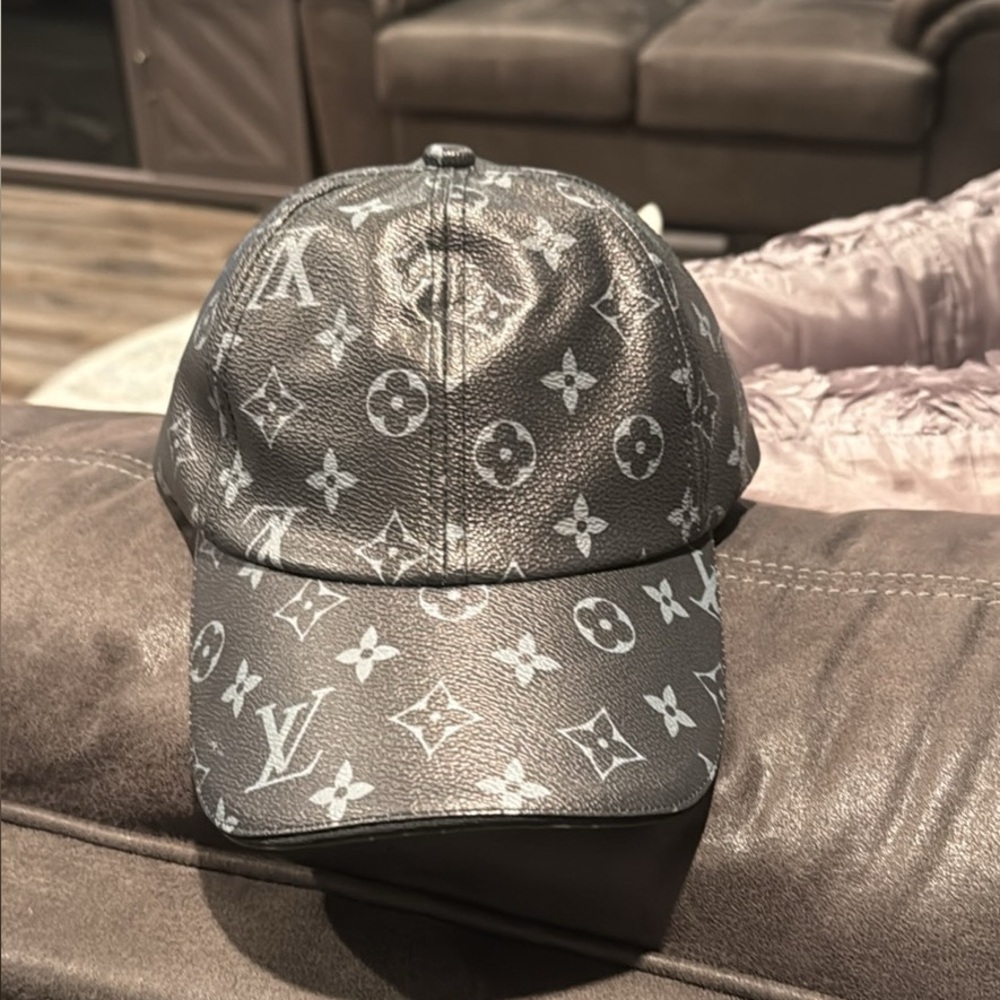 Leatherette Black & Gray Monogram Cap